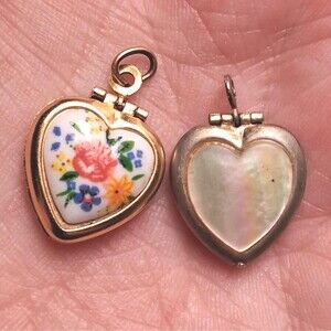Vintage Mini Locket Charm Pendant Lot Hearts